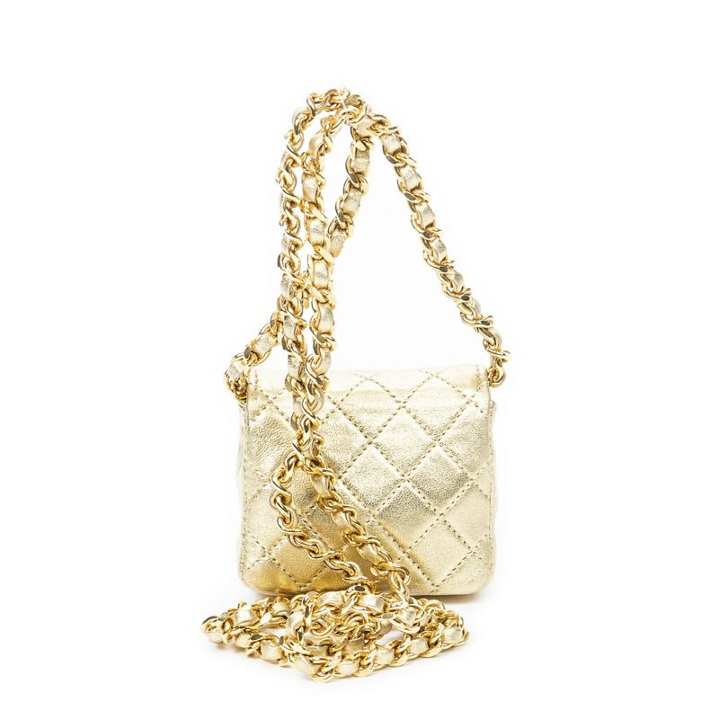 Chanel Vintage Micro Mini Chain Crossbody Gold Matelasse Lambskin Leather A