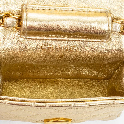Chanel Vintage Micro Mini Chain Crossbody Gold Matelasse Lambskin Leather A