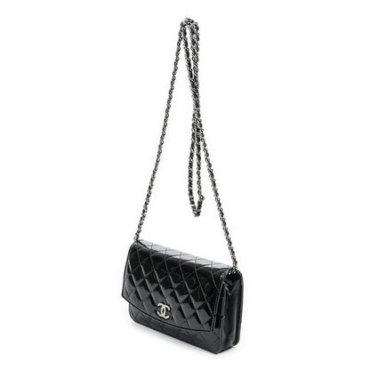 Chanel CC Wallet Black Matelasse Patent Leather A On Chain