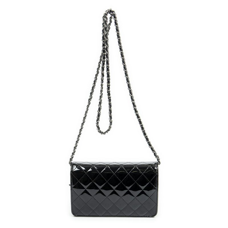 Chanel CC Wallet Black Matelasse Patent Leather A On Chain