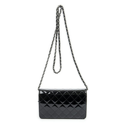 Chanel CC Wallet Black Matelasse Patent Leather A On Chain