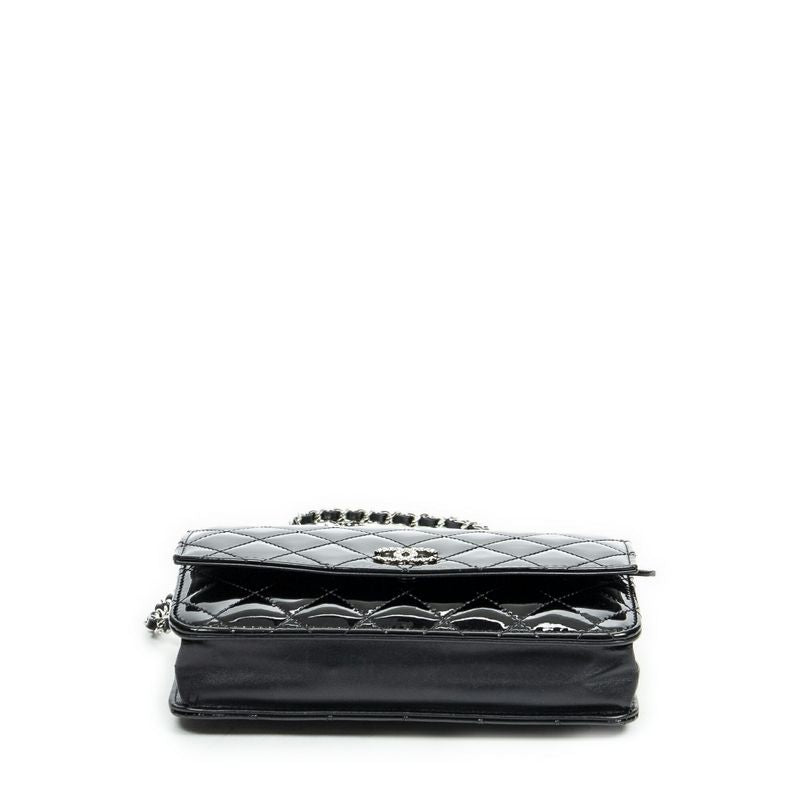 Chanel CC Wallet Black Matelasse Patent Leather A On Chain
