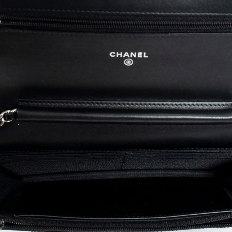 Chanel CC Wallet Black Matelasse Patent Leather A On Chain