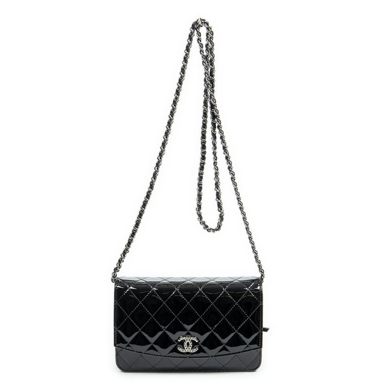 Chanel CC Wallet Black Matelasse Patent Leather A On Chain
