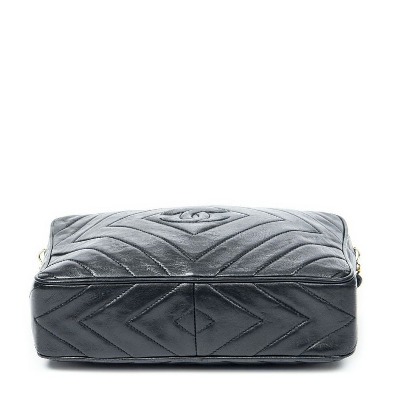 Chanel Coco Mark Fringe Chain Shoulder Black Matelasse Lambskin Leather A