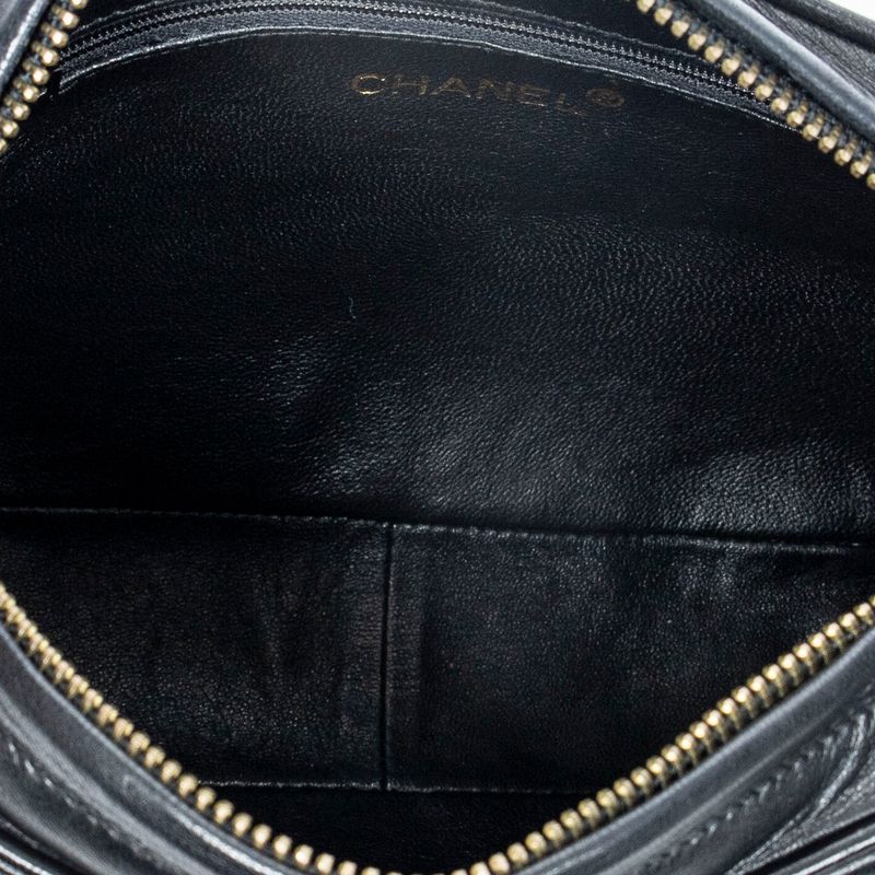 Chanel Coco Mark Fringe Chain Shoulder Black Matelasse Lambskin Leather A