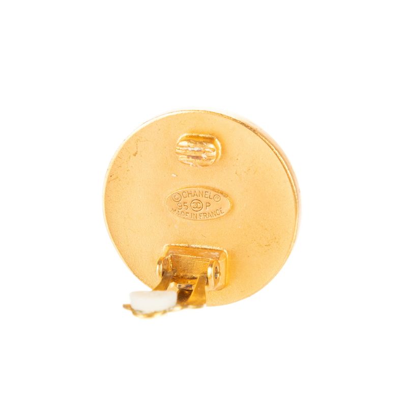 Chanel Coco Mark Round Clip Type Earrings Gold Black Gold Plated A