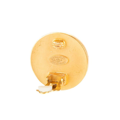 Chanel Coco Mark Round Clip Type Earrings Gold Black Gold Plated A