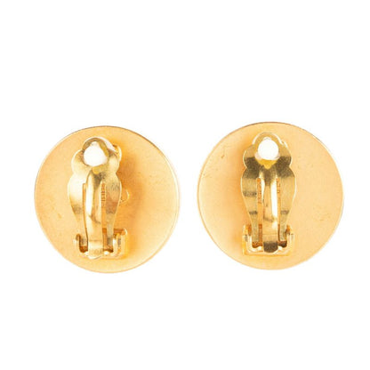 Chanel Coco Mark Round Clip Type Earrings Gold Black Gold Plated A