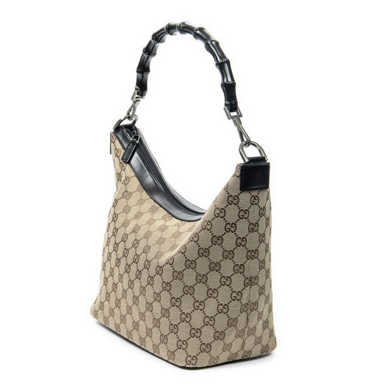 Gucci Bamboo Hobo Beige/black GG Canvas A