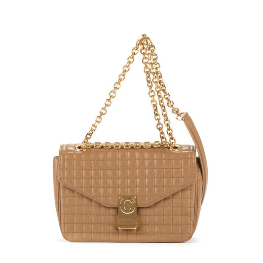 Celine Flap Crossbody Bag Brown Matelasse Wave Leather A