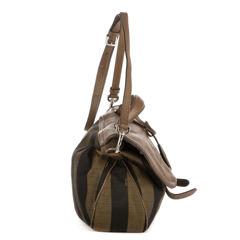 Fendi Flap Messenger Top Handle Brown Pecan Stripe Canvas Calfskinleather A
