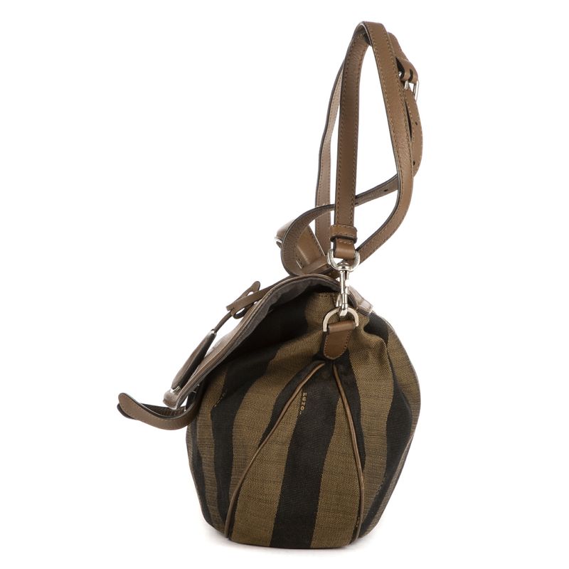 Fendi Flap Messenger Top Handle Brown Pecan Stripe Canvas Calfskinleather A