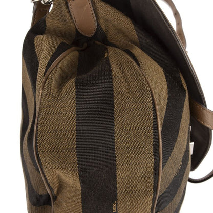 Fendi Flap Messenger Top Handle Brown Pecan Stripe Canvas Calfskinleather A