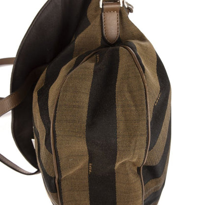 Fendi Flap Messenger Top Handle Brown Pecan Stripe Canvas Calfskinleather A