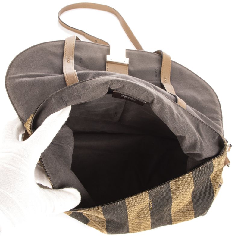 Fendi Flap Messenger Top Handle Brown Pecan Stripe Canvas Calfskinleather A