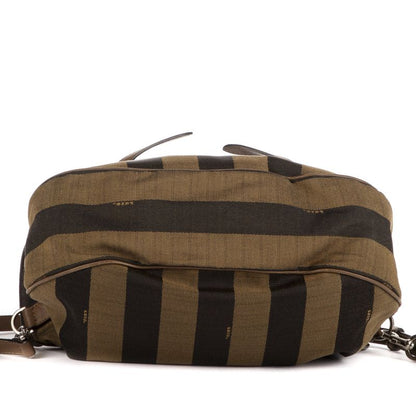 Fendi Flap Messenger Top Handle Brown Pecan Stripe Canvas Calfskinleather A