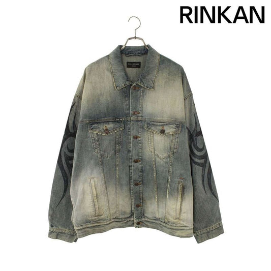 Balenciaga 809457 Trw77 Y2K Sleeve Tribal Denim Jacket Men's 1