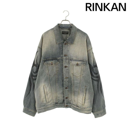 Balenciaga 809457 Trw77 Y2K Sleeve Tribal Denim Jacket Men's 1