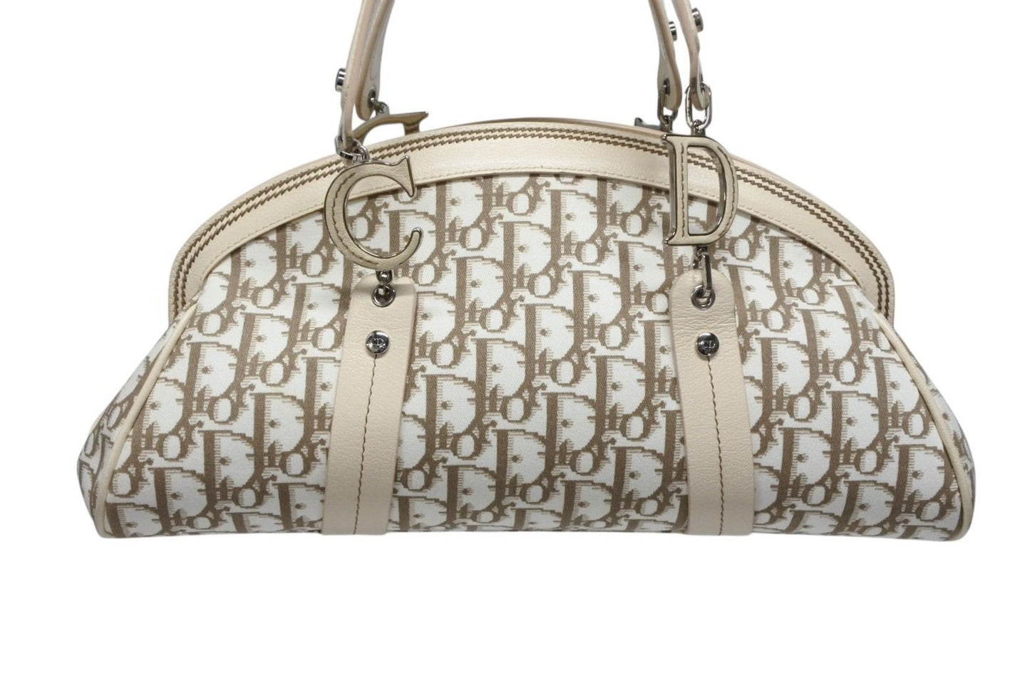 Dior Trotter Handbag Floral Embroidery Canvas Beige — view 3