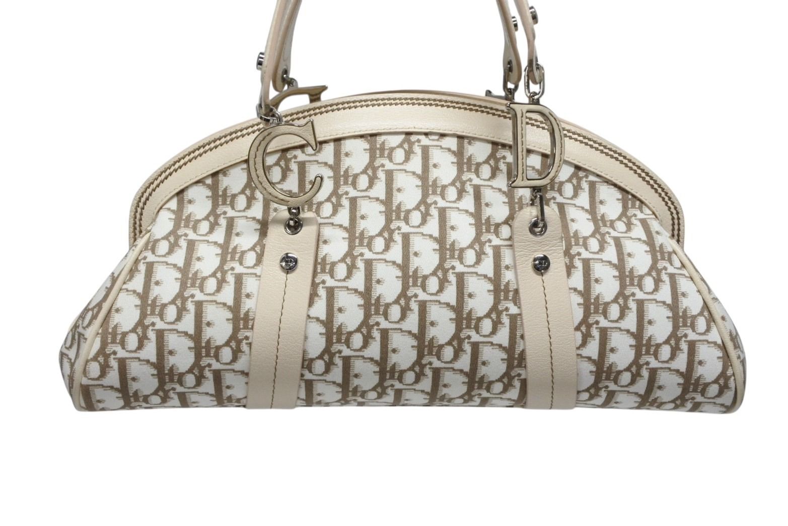 Dior Trotter Handbag Floral Embroidery Canvas Beige — view 3