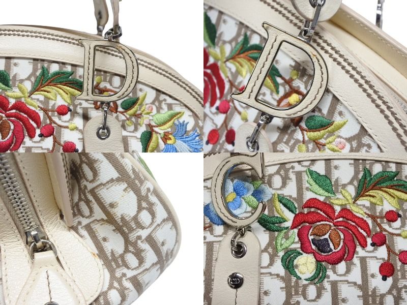 Dior Trotter Handbag Floral Embroidery Canvas Beige — view 6