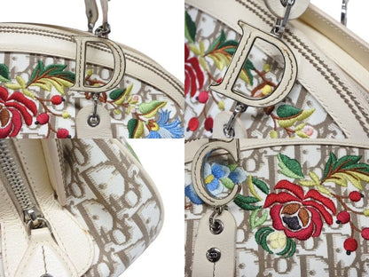 Dior Trotter Handbag Floral Embroidery Canvas Beige — view 6