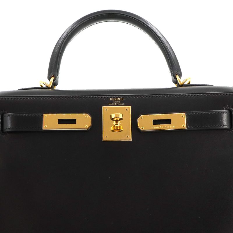 Hermes Kelly 28 2way Hand Shoulder Bag Box Calf Leather Black ?K Engraved