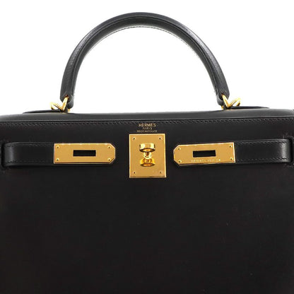 Hermes Kelly 28 2way Hand Shoulder Bag Box Calf Leather Black ?K Engraved