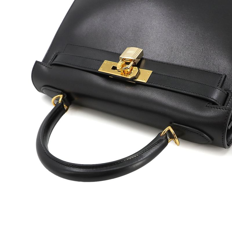 Hermes Kelly 28 2way Hand Shoulder Bag Box Calf Leather Black ?K Engraved