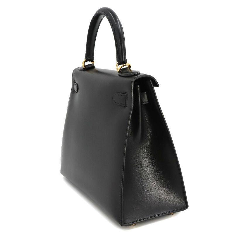 Hermes Kelly 28 2way Hand Shoulder Bag Box Calf Leather Black ?K Engraved