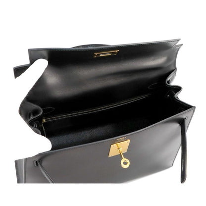 Hermes Kelly 28 2way Hand Shoulder Bag Box Calf Leather Black ?K Engraved