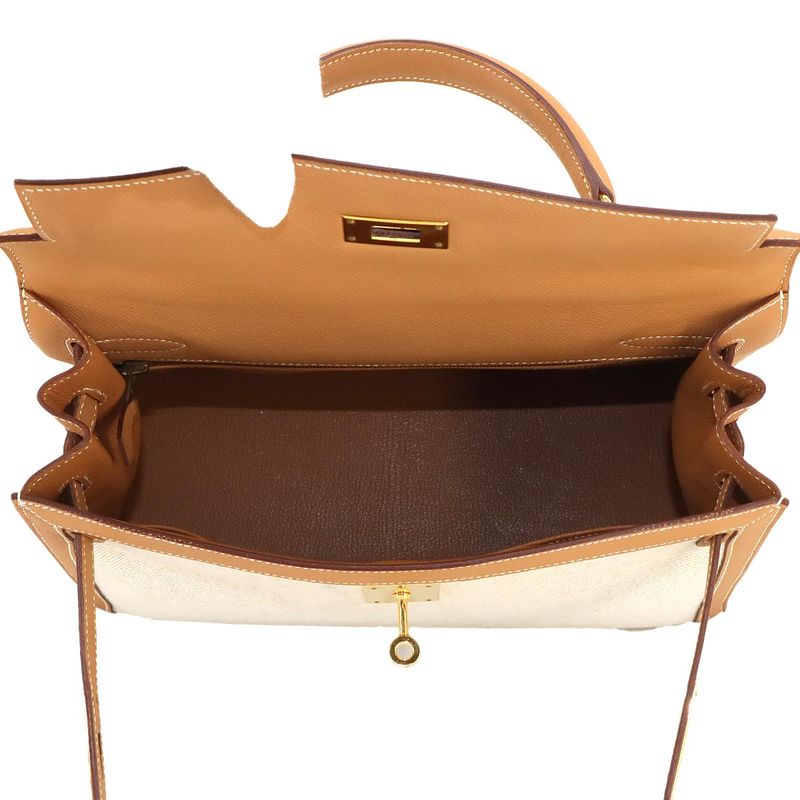 Hermes Kelly 32 2way Hand Shoulder Bag Toile Ashe Courchevel Epson Natural ?H