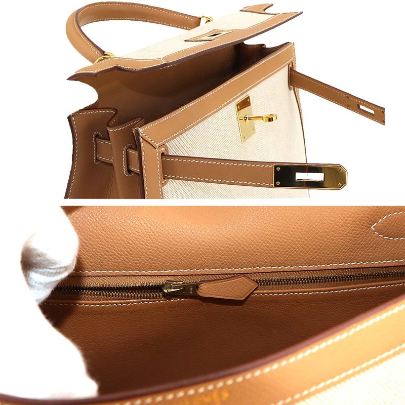 Hermes Kelly 32 2way Hand Shoulder Bag Toile Ashe Courchevel Epson Natural ?H
