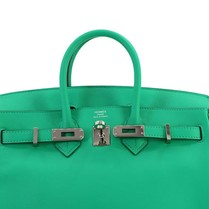 Exhibited Hermes Birkin 25 Hand Bag Swift Mint Z Engraved Silver Hardware