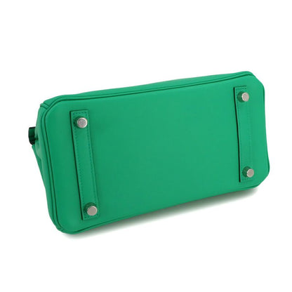 Exhibited Hermes Birkin 25 Hand Bag Swift Mint Z Engraved Silver Hardware