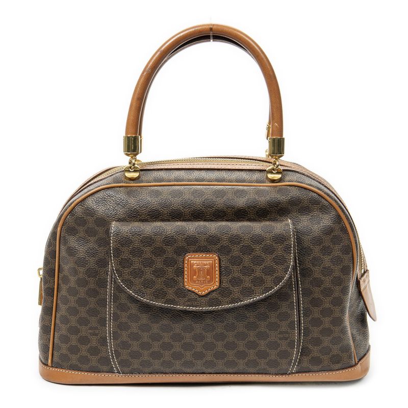 Celine Vintage Front Pocket Dome Bag Brown Macadam PVC Canvas A