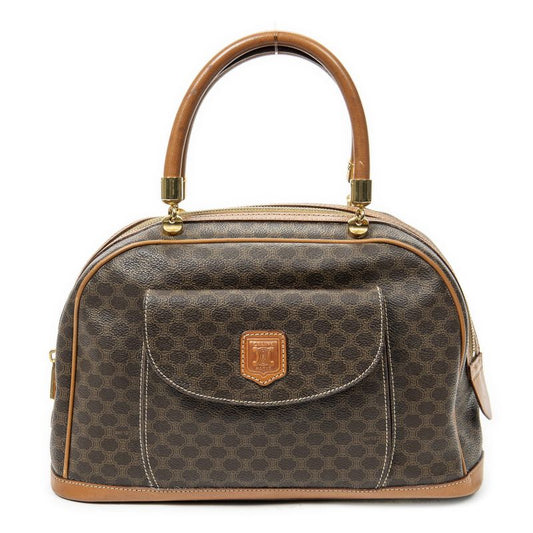 Celine Vintage Front Pocket Dome Bag Brown Macadam PVC Canvas A