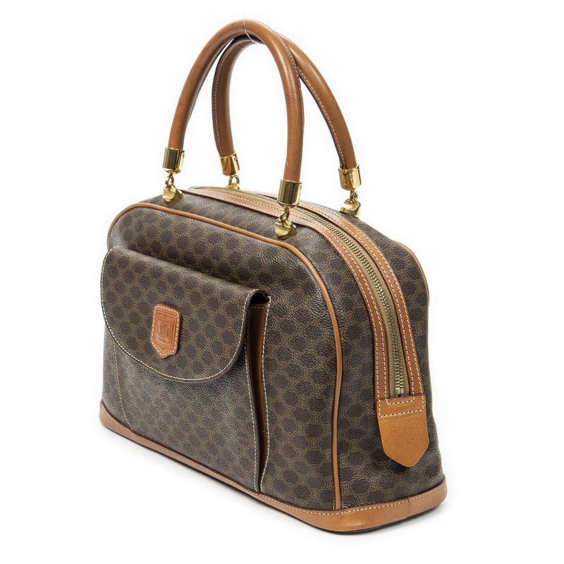 Celine Vintage Front Pocket Dome Bag Brown Macadam PVC Canvas A