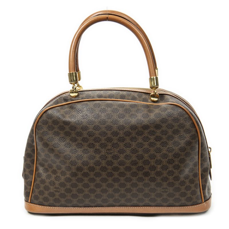 Celine Vintage Front Pocket Dome Bag Brown Macadam PVC Canvas A