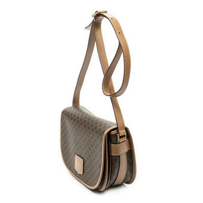 Celine Vintage Flap Crossbody Brown Macadam PVC Canvas A