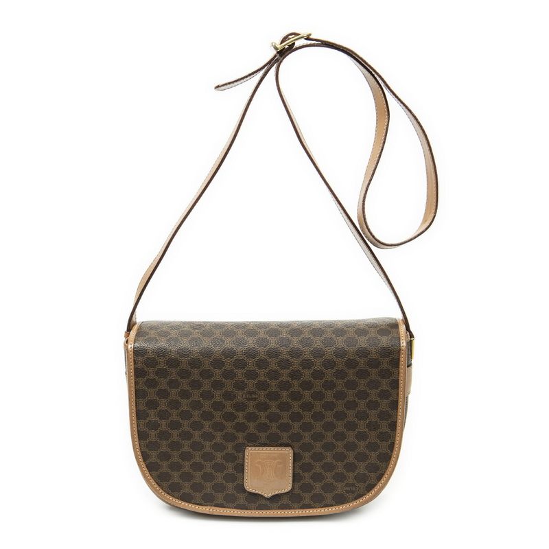 Celine Vintage Flap Crossbody Brown Macadam PVC Canvas A