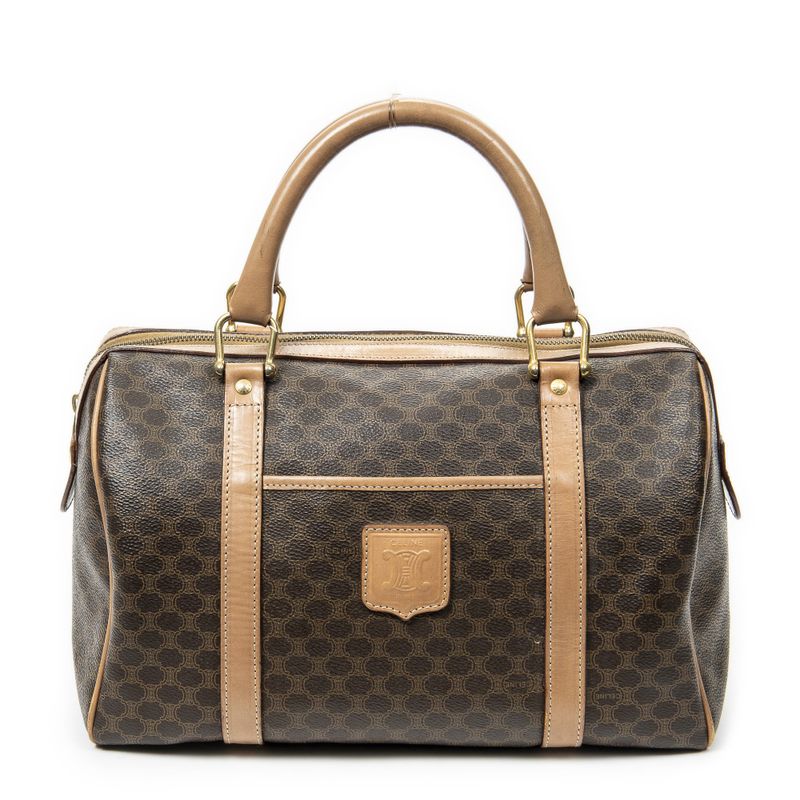 Celine Vintage Small Boston Brown Macadam PVC Canvas AB