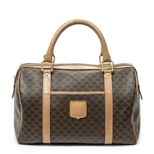 Celine Vintage Small Boston Brown Macadam PVC Canvas AB