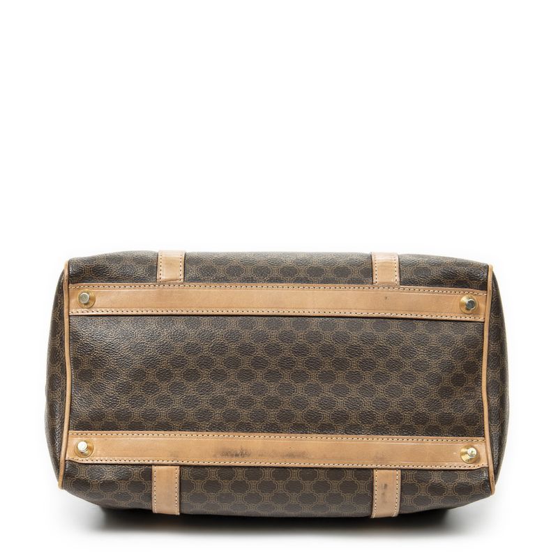 Celine Vintage Small Boston Brown Macadam PVC Canvas AB