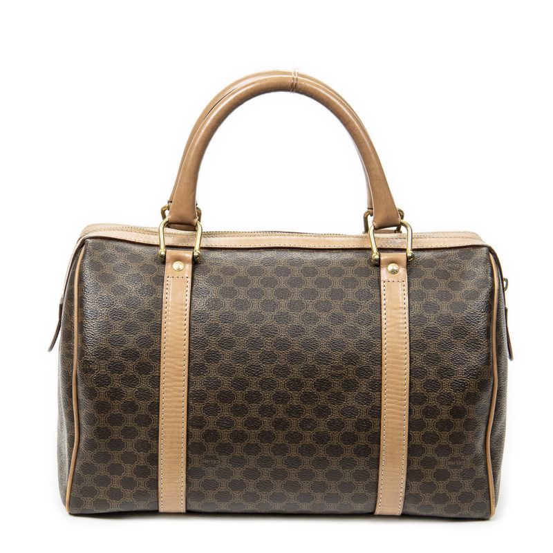 Celine Vintage Small Boston Brown Macadam PVC Canvas AB