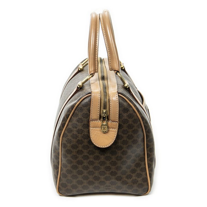 Celine Vintage Small Boston Brown Macadam PVC Canvas AB