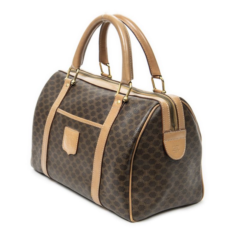 Celine Vintage Small Boston Brown Macadam PVC Canvas AB