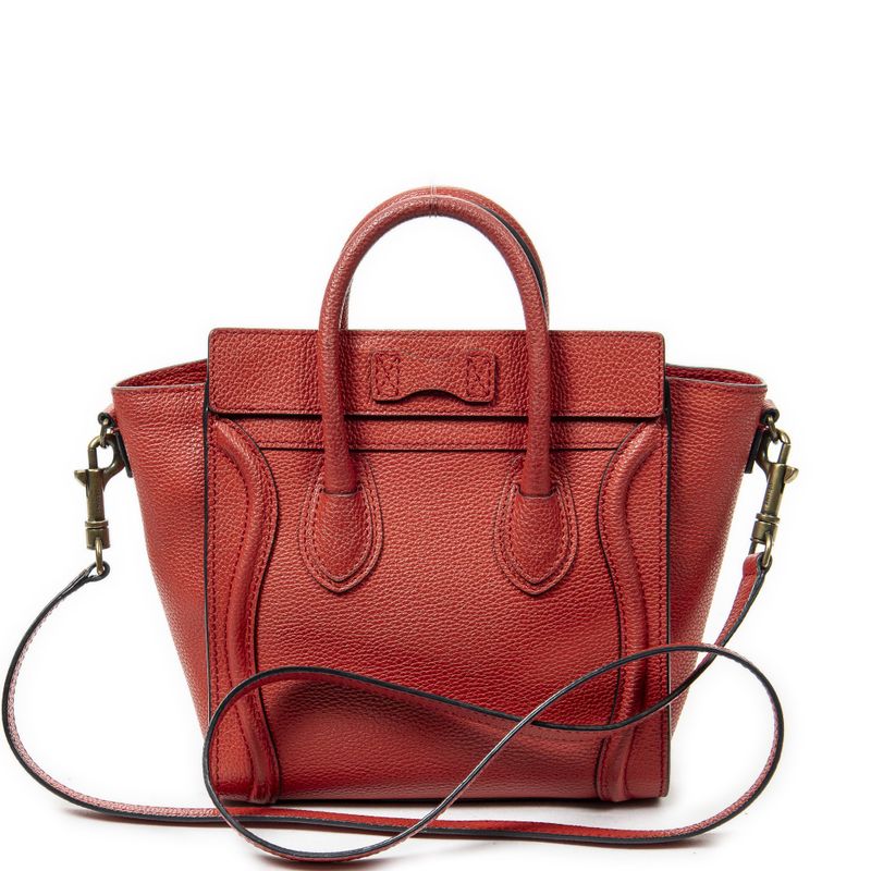Celine Nano Luggage Red Grained Calfskin Leather A