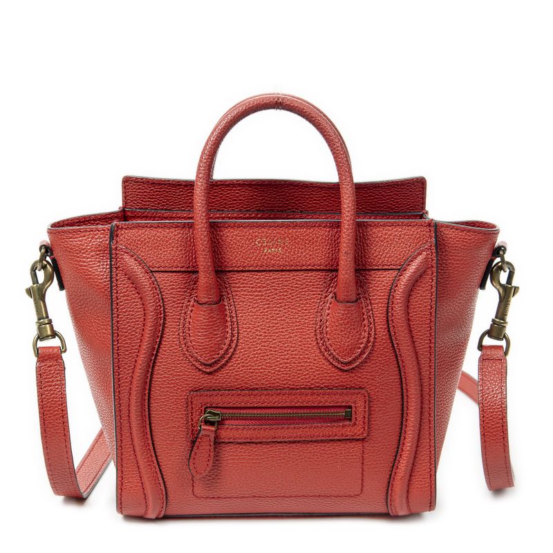 Celine Nano Luggage Red Grained Calfskin Leather A